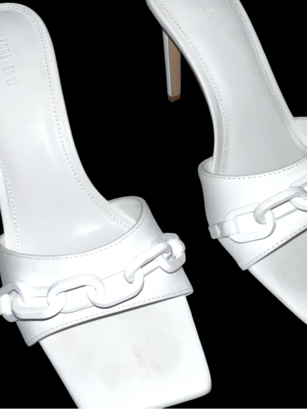 Forever 21 White Chain-Trim High Heel Slide Mules - Picture 7 of 12